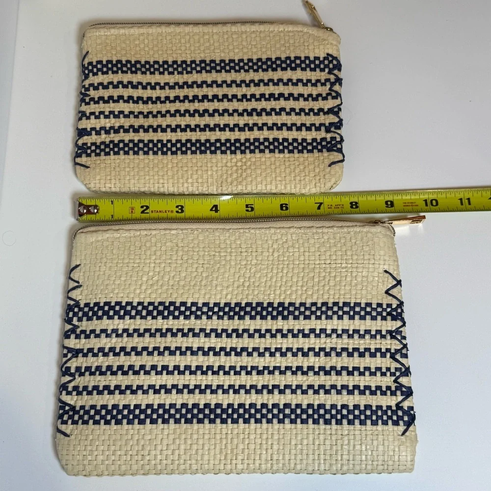 Mud Pie Cream and Navy Straw Makeup Cases- Three Various Sizes
